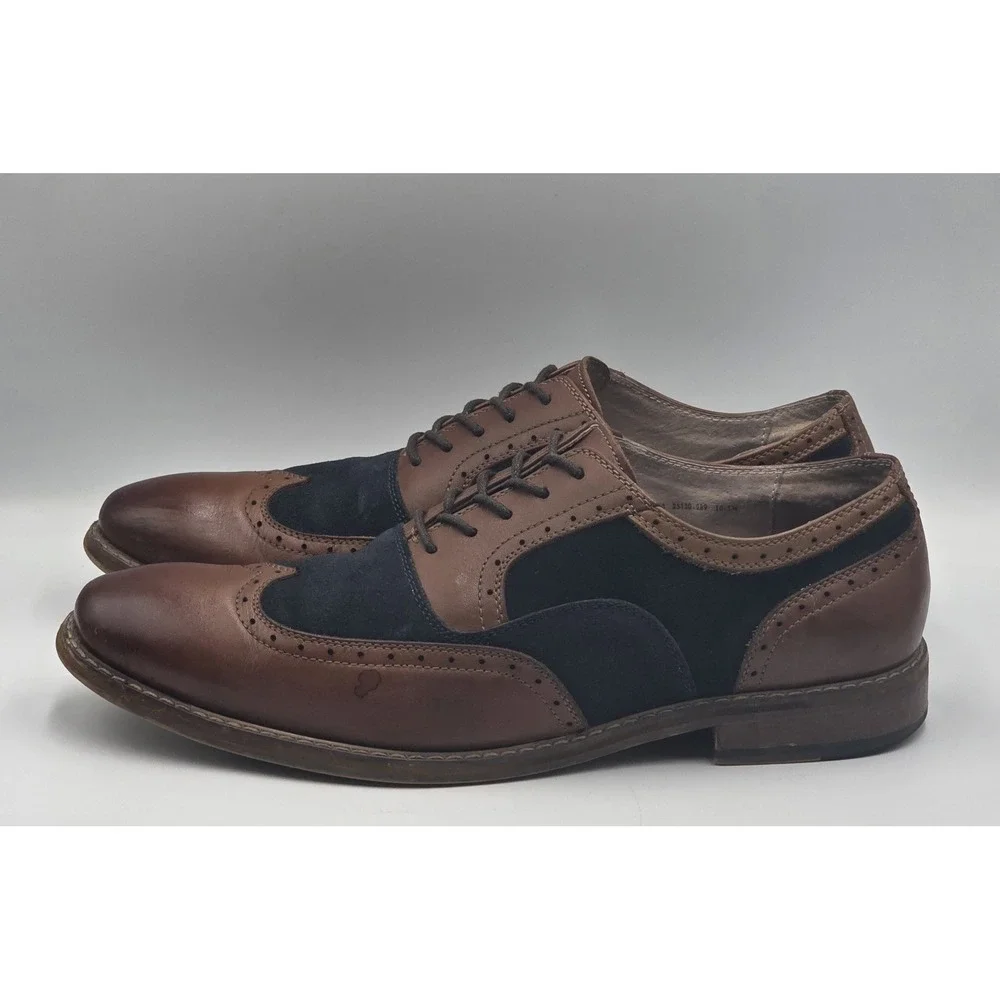 Stacy Adams Wingtip Oxford Shoes Mens 10.5M Navy Tan Leather Suede Brogue